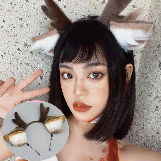 Plush Deer Antler Headband Cosplay Hair Accessory Lolita Party Wear 🎀🦌