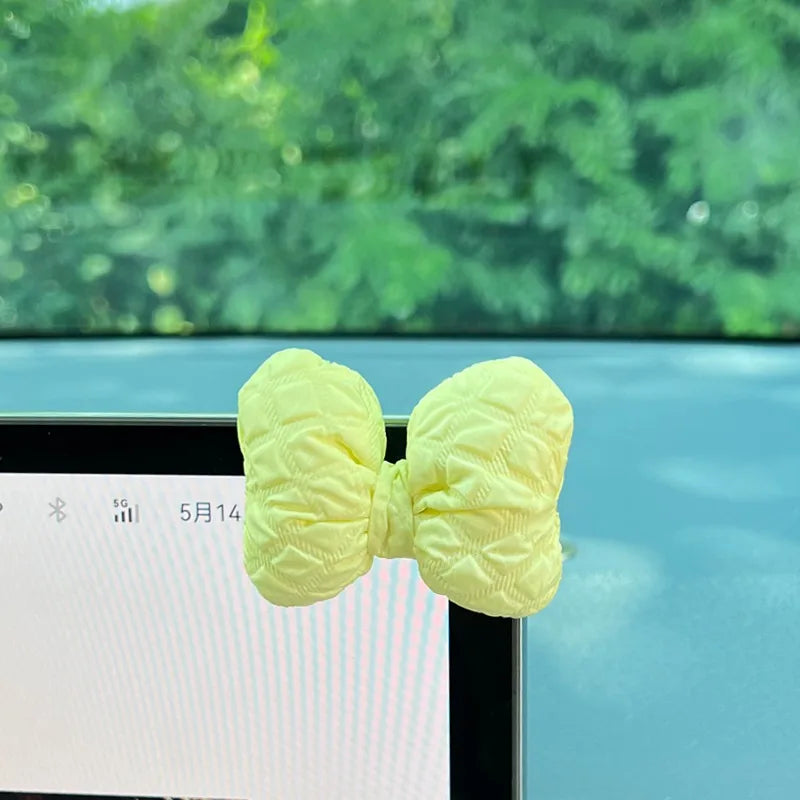 Kawaii Puff Bow Car Decor 🎀✨ | Adorable Light Luxury Fabric Accessories for Your Auto Interior! 🚗💕