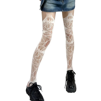 Sweetheart Striped Thigh High Fishnet Socks 💖👗 - Ruffled Lace Over Knee Stockings for Cute Fashionistas! 🌟✨ - Pixie Quill