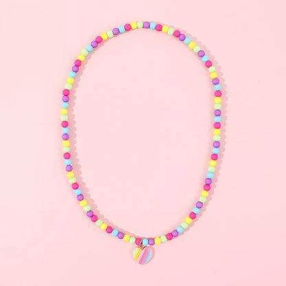 Kawaii Heart Charm Necklace & Bracelet Set 🎀💖 | Adorable Children's Jewelry Gift with Colorful Beads for Girls 🌈✨