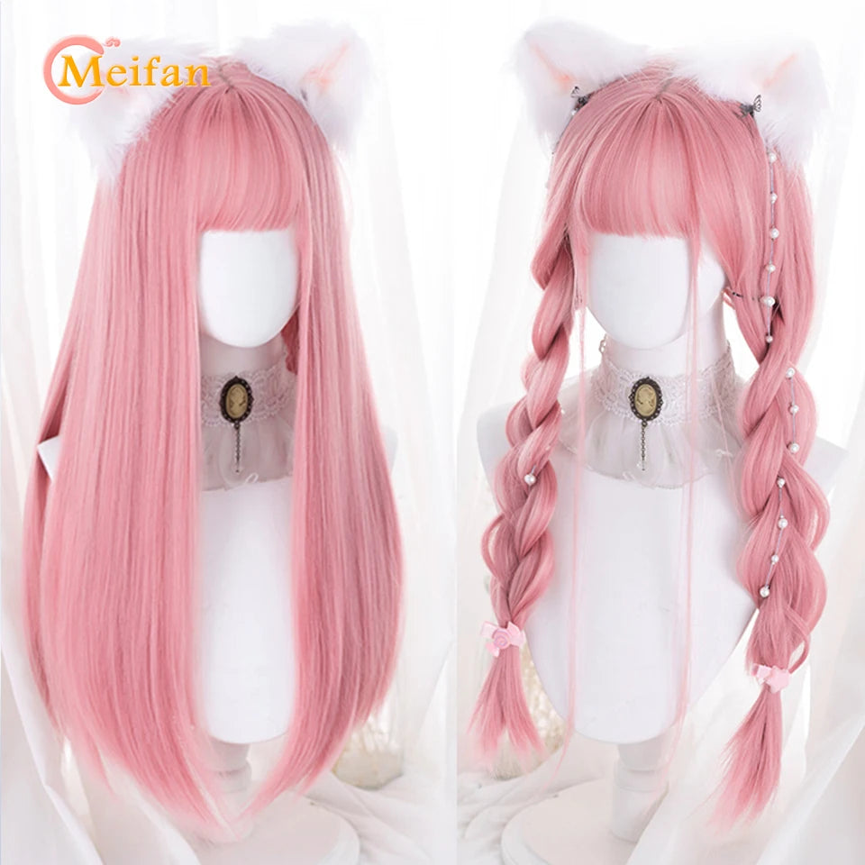 Kawaii Ombre Pink & Blonde Long Straight Wig 🎀✨ - Cute Lolita Cosplay Hair for Parties & Halloween! 🌸🖤