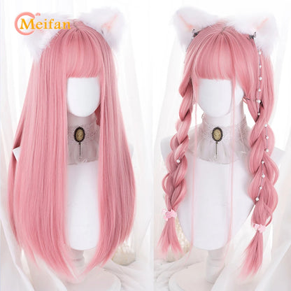 Kawaii Ombre Pink & Blonde Long Straight Wig 🎀✨ - Cute Lolita Cosplay Hair for Parties & Halloween! 🌸🖤