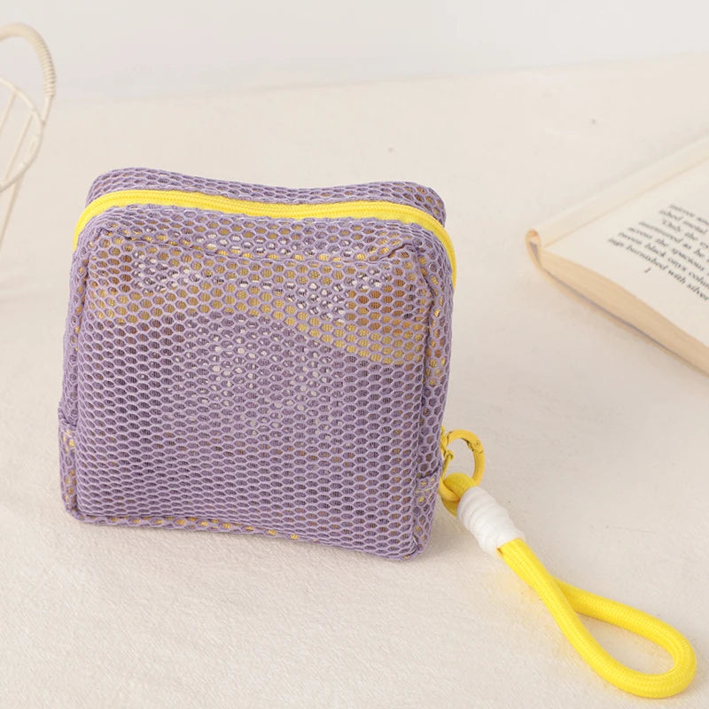 Kawaii Mini Mesh Storage Pouch 🌟✨ Cute Zipper Coin Purse & Wash Bag 🎀 Perfect for Stationery & Cosmetics! 🐾💖