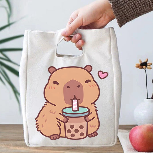 🎒🌟 Adorable Capybara Boba Tea Lunch Bag 🦙✨ Portable & Fun Bento Tote for Kids! 🍱💖 - Pixie Quill