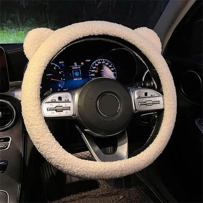 Kawaii Plush Bear Ear Steering Wheel Cover 🐻✨ | Cozy Cartoon Car Accessory for Winter 🥶🌟