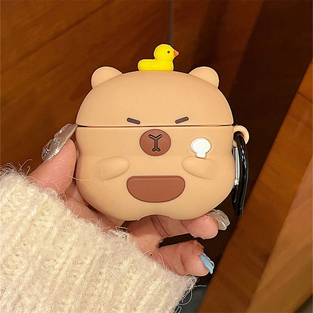 Kawaii 3D Capybara Duck Silicone AirPods Case 🦆✨ - Pixie Quill