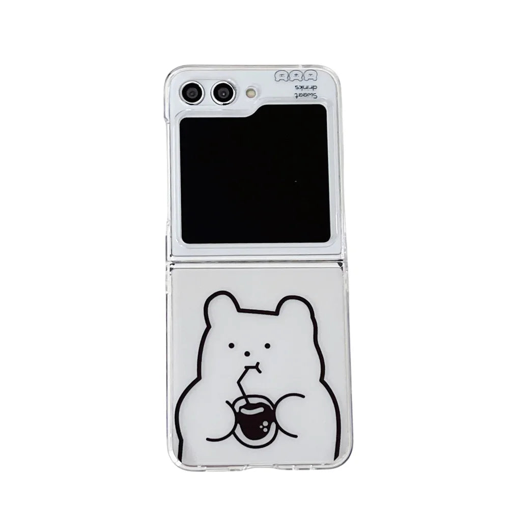 ✨ Adorable Bear Pearl Bracelet Case for Samsung Galaxy Z Flip 5, 4, 3 - Cute Cartoon Clear Cover! 🐻💖