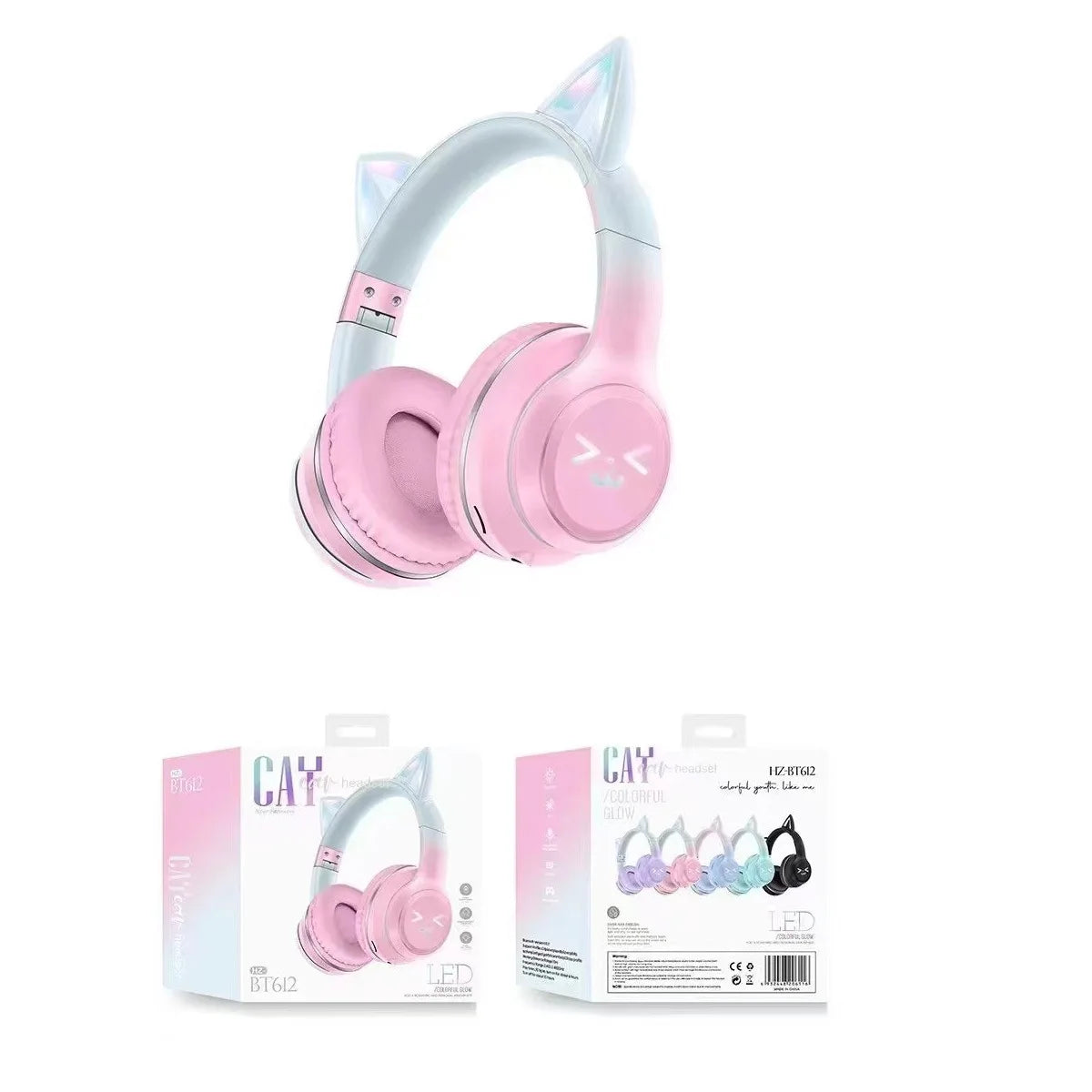 Kawaii Cat Ear Wireless Headphones 🐾🎧 RGB Lights & Microphone - Perfect Gift for Kids & Gamers! 🌟