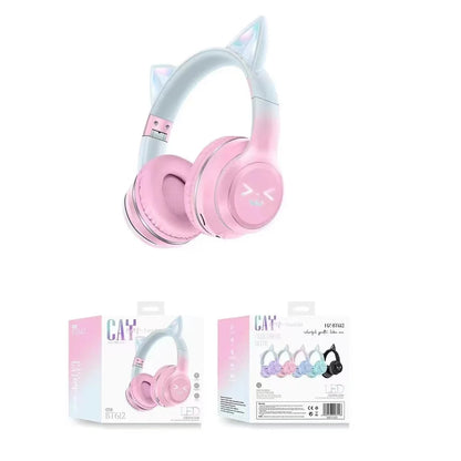 Kawaii Cat Ear Wireless Headphones 🐾🎧 RGB Lights & Microphone - Perfect Gift for Kids & Gamers! 🌟