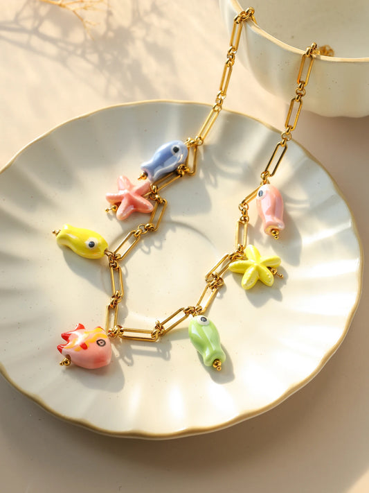 Ceramic Starfish Pendant Necklace 🌊🐚🐟