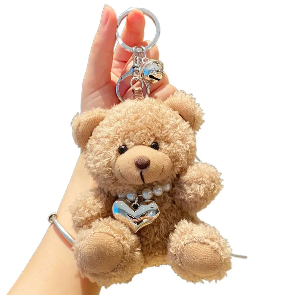 Pilot Bear Keychain With Goggles Plush Pendant Pearl Rope Accessory 🧸🪢