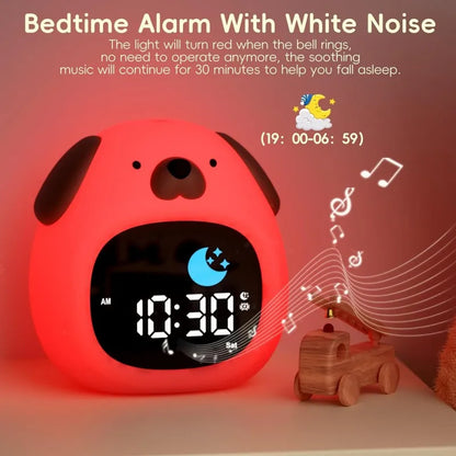 Kawaii Puppy Alarm Clock 🐶💤 | Cute Toddler Sleep Trainer with Colorful Night Light 🌈✨ for Kids' Bedrooms