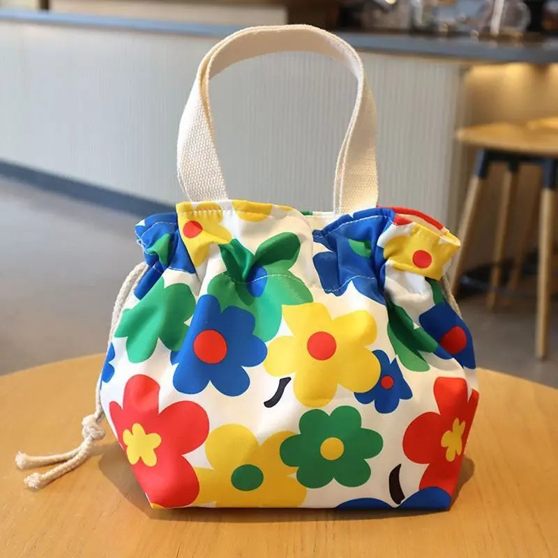 Kawaii Canvas Lunch Bag 🌸🌼 Cute Cartoon Flowers & Animals 🌈 Perfect for School & Picnics 🎒✨