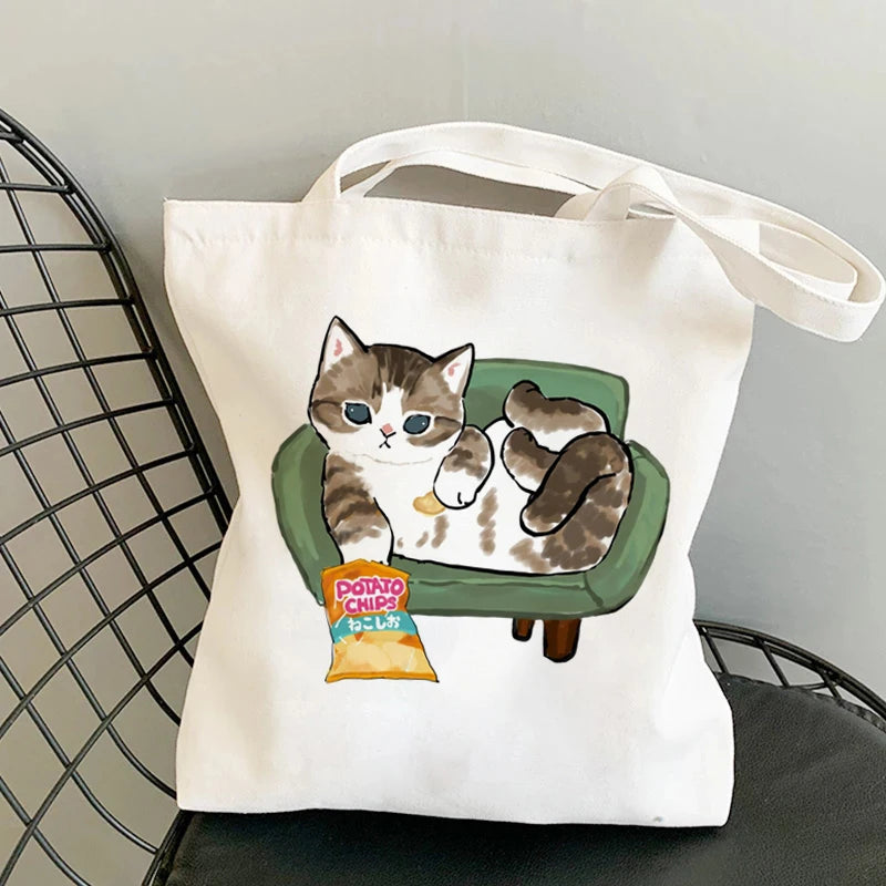 ✨ Cute Cat Manga Tote Bag 🐾 Fun Canvas Shopper for All Your Adventures! 👜 - Pixie Quill