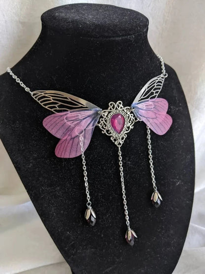 Kawaii Enchanted Faerie Queen Necklace ✨🧚‍♀️ with Wing Charm & Crystal Drops 🌸🌟