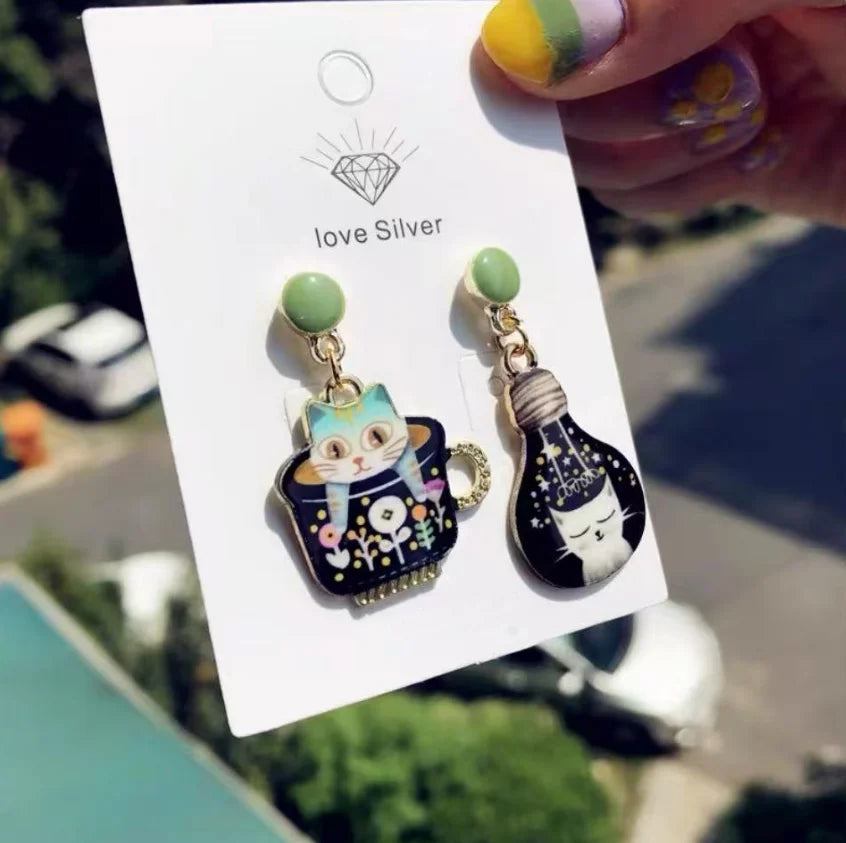 Kawaii Cat Cup Drop Earrings 🐱☕✨ - Adorable Dangle Jewelry for Women & Girls! Perfect Gift for Parties!