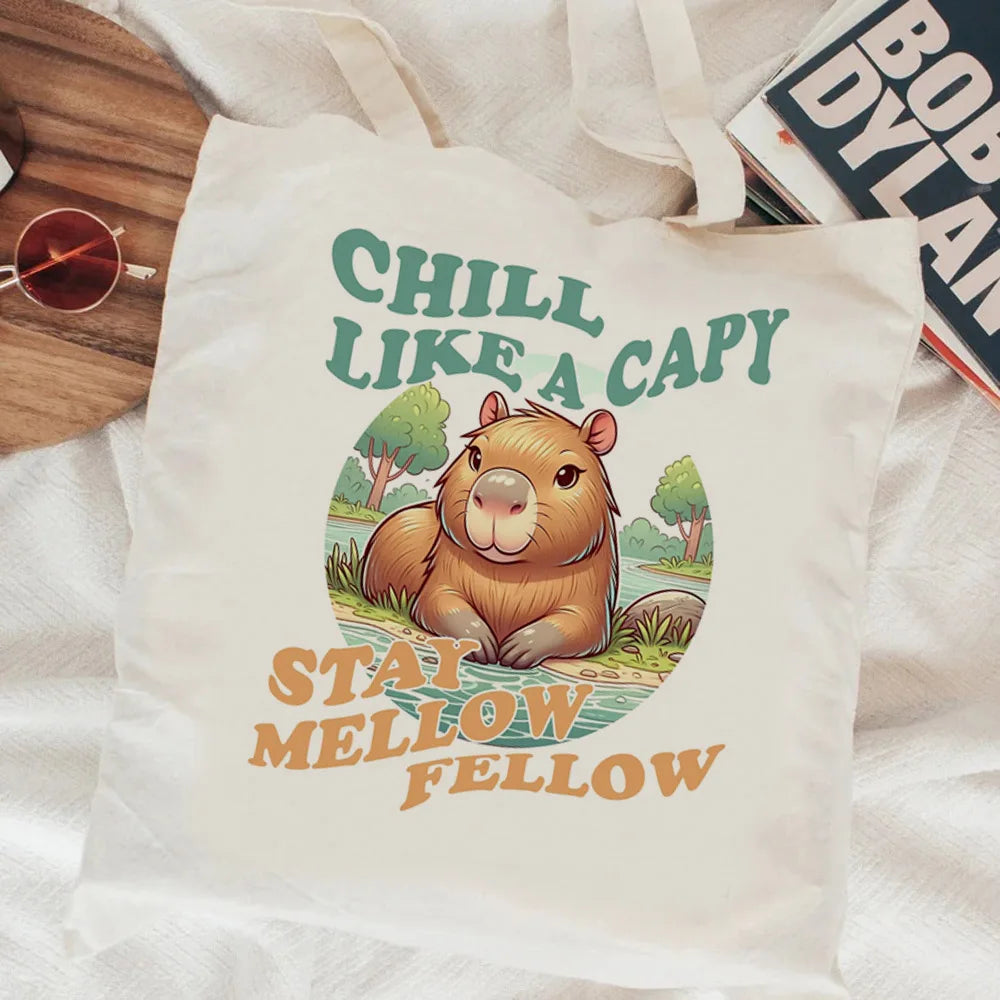 Kawaii Capybara Canvas Shopping Bag 🛍️✨ - Eco-Friendly Tote for Adorable Adventures! 🌿😊