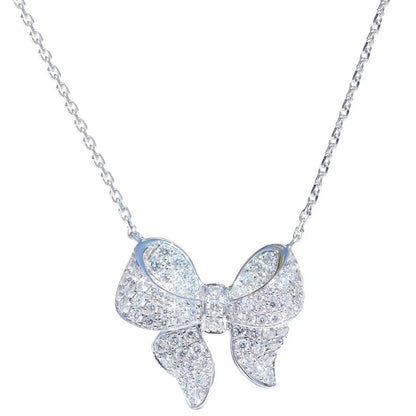 Kawaii Sparkling Bow Choker Necklace ✨💕 | Adorable 925 Silver Pendant with Zircon | Perfect Wedding & Engagement Gift for Her 🌸