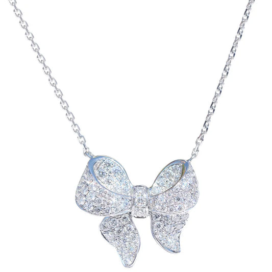 Kawaii Sparkling Bow Choker Necklace ✨💕 | Adorable 925 Silver Pendant with Zircon | Perfect Wedding & Engagement Gift for Her 🌸