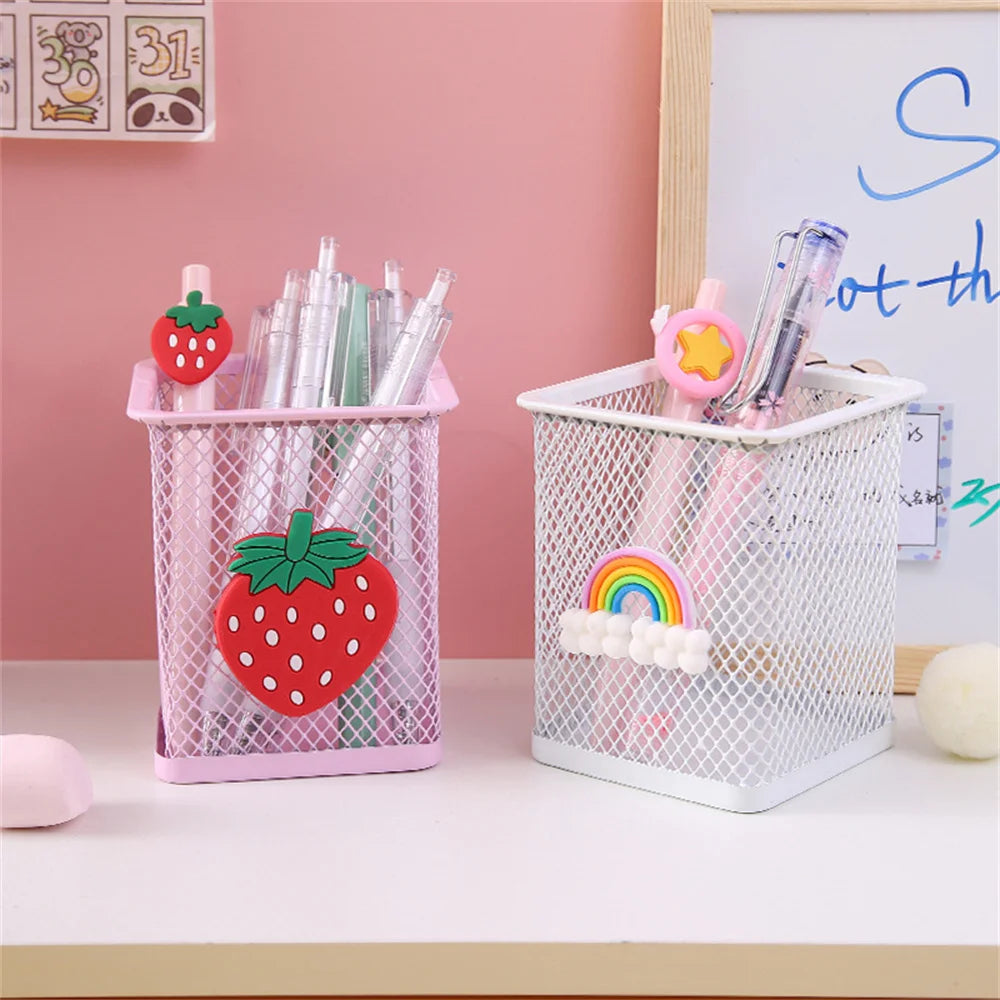 Kawaii Heart-Shaped Pen Holder 🌸 Cute Cartoon Organizer for Desk 🌈 Perfect Student & Office Decor ✏️✨