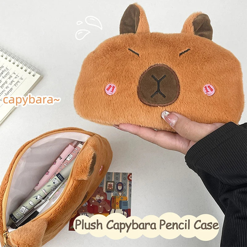 Capybara Cuddle Pouch 🦙✨ Adorable Plush Pencil & Cosmetic Case 🎒💖 - Pixie Quill