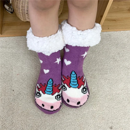Fluffy Winter Socks For Women Warm Plush Non Slip Slipper Snowflake Gift ❄️🎁