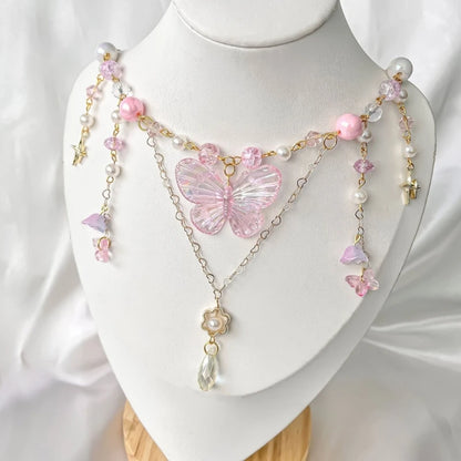 Kawaii Beaded Butterfly Charm Necklace 🌸✨ | Adjustable Trendy Pendant for Women 🦋💖