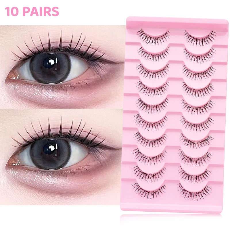 Adorable Manga Style False Eyelashes 10 Pairs Natural Full Strip Lashes For Anime Look Makeup ✨🐰🎀🌸