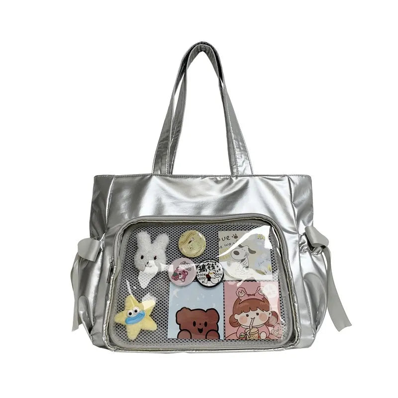 Kawaii Ribbon Bow Tote Bag 🌸✨ Sweet Forest Style | Large Capacity Double-Sided Handbag for Students 🎒💖