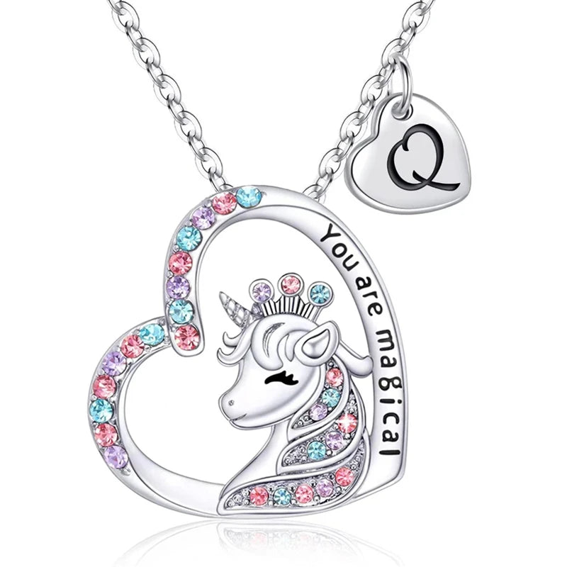 ✨ Kawaii Unicorn Initial Necklace 🦄 - Magical Horse Pendant for Girls 🎉 Perfect Birthday Gift! 🌈