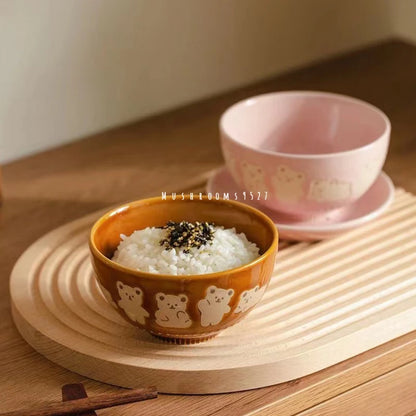Adorable Pink Bear Embossed Ceramic Snack Bowl 🐻🍚✨