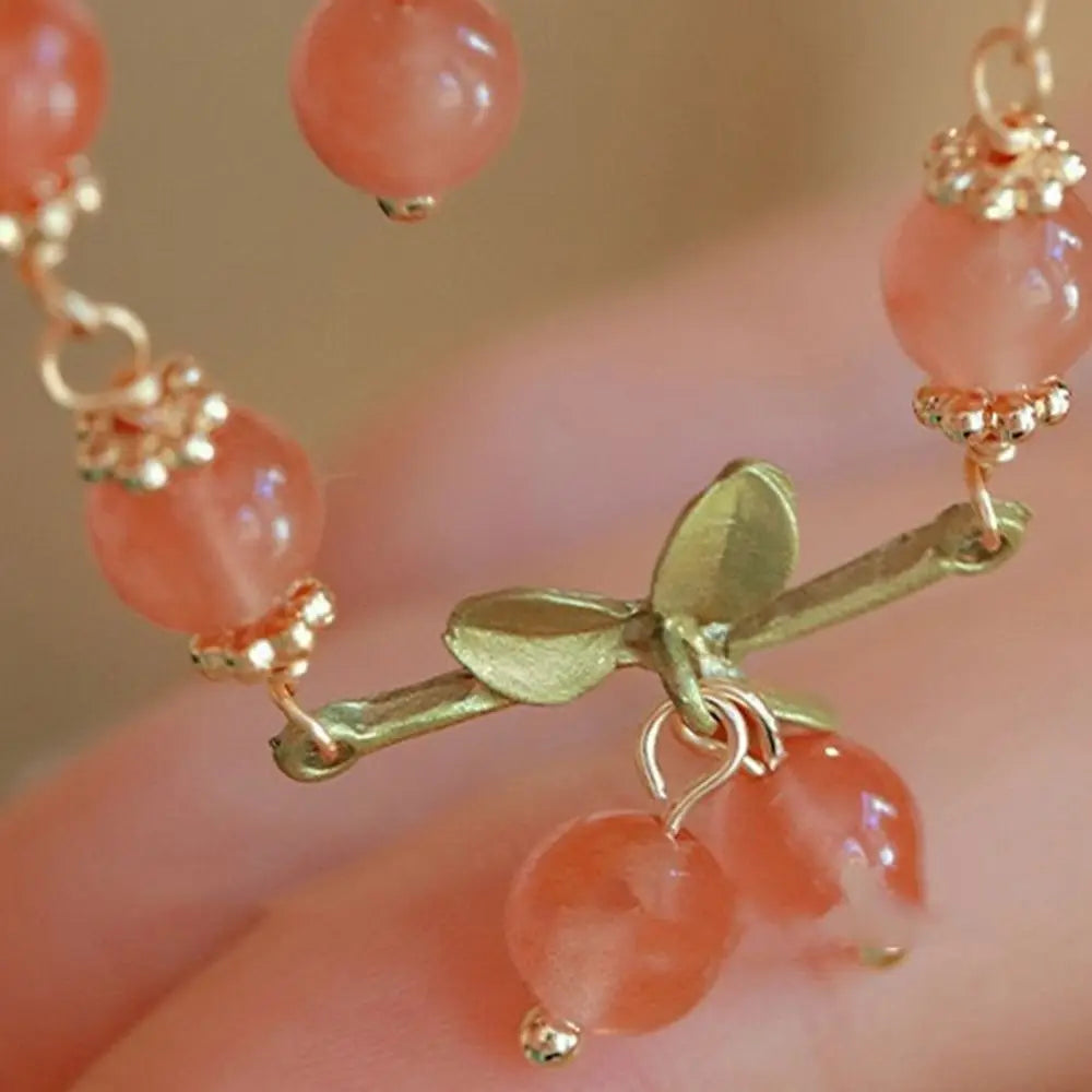 🌸 Charming Orchid & Cherry Beaded Bracelet 🌟 Kawaii Hand Ring for Girls 💖 Trendy Jewelry Accessory