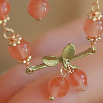 🌸 Charming Orchid & Cherry Beaded Bracelet 🌟 Kawaii Hand Ring for Girls 💖 Trendy Jewelry Accessory