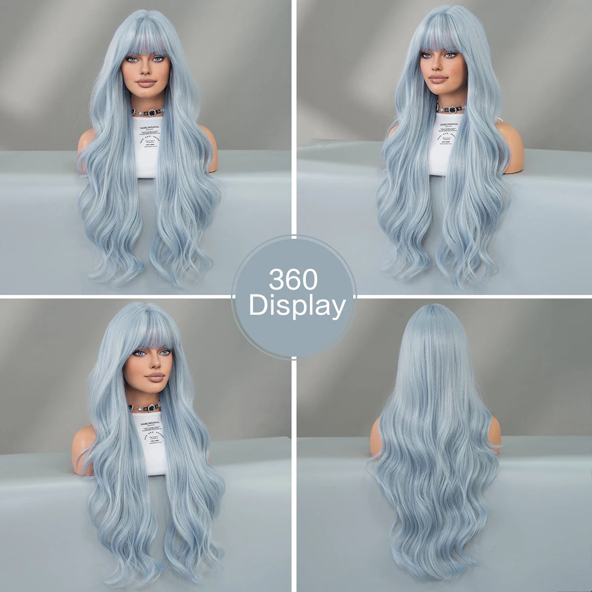 ✨Kawaii Light Blue Wavy Wig 🌊 | Sweet Bangs & Heat Resistant Cosplay Style 💖 | Perfect for Daily Wear & Parties!