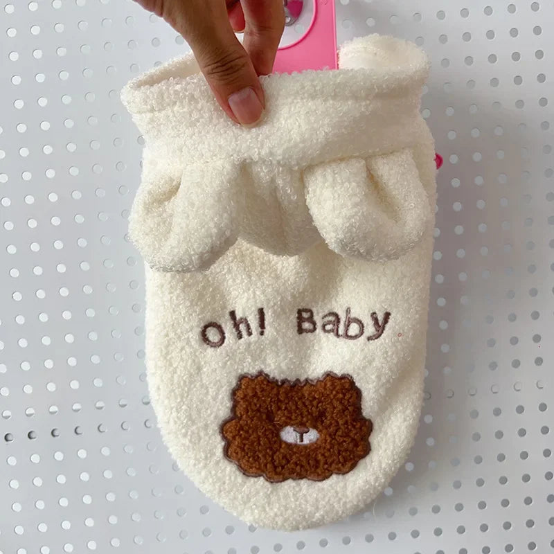 Cute Pet Dog Clothing Small Dog Cat Teddy Velvet Warm Autumn/Winter Warm Vest Bear Ear Transformation Dress Puppy Clothes