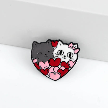 Kawaii Wink Cat Brooch with Red Heart ❤️ | Cute Cup Kitty Enamel Pin for Cat Lovers 🐾 | Perfect Gift for Friends 🎁