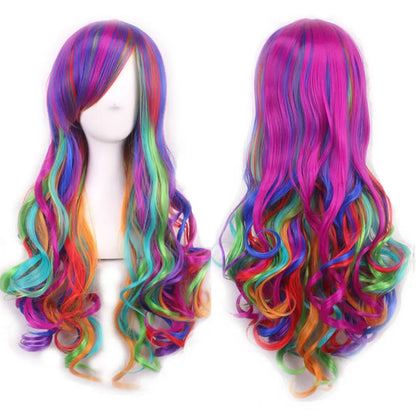 Soowee Rainbow Cute Ombre Cosplay Wig With Bangs For Black Women Synthetic High Temperature Fiber Halloween Costume 🌈✨
