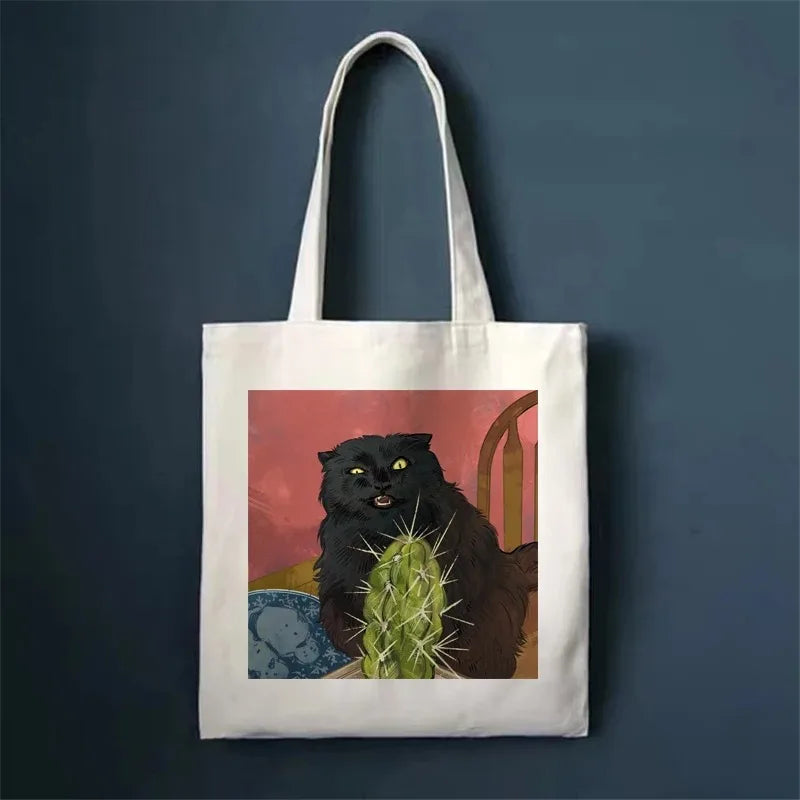 🐾 Whimsical Cat Canvas Tote 🌈 - Cute & Eco-Friendly Shopping Bag for Trendy Girls 🛍️✨ - Pixie Quill