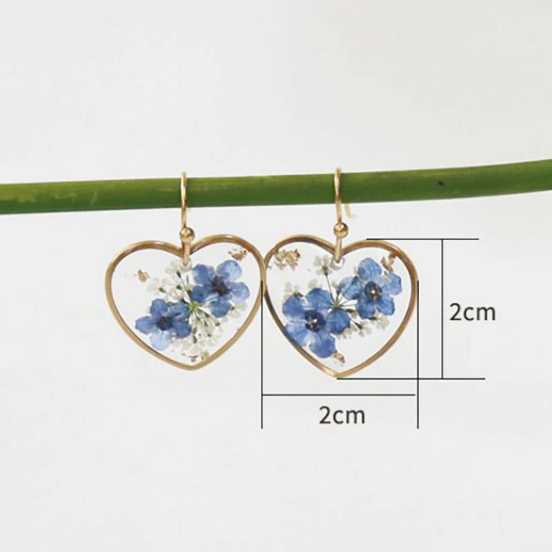 Elegant Pressed Flower Earrings For Women Natural Blue Floral Drop Earrings Handmake Epoxy Resin Plant Earring Jewelry Wholesale