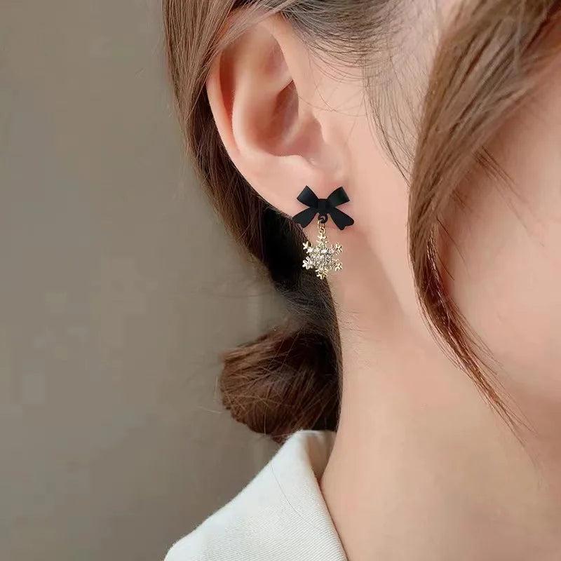 Red Bow Snowflake Drop Earrings For Women Christmas Gift Adorable Jewelry 🎀❄️