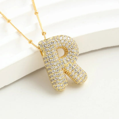 Kawaii Gold Plated Balloon Letter Necklace 🎈✨ | Chunky Initial Pendant Jewelry for Trendy Women 👩‍🎤💖