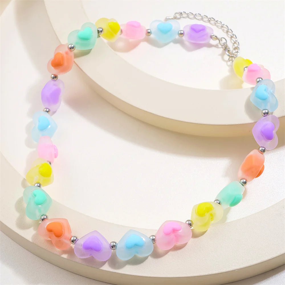 🌈💕 Adorable Heart Bead Choker Necklace for Trendy Girls 🌟✨
