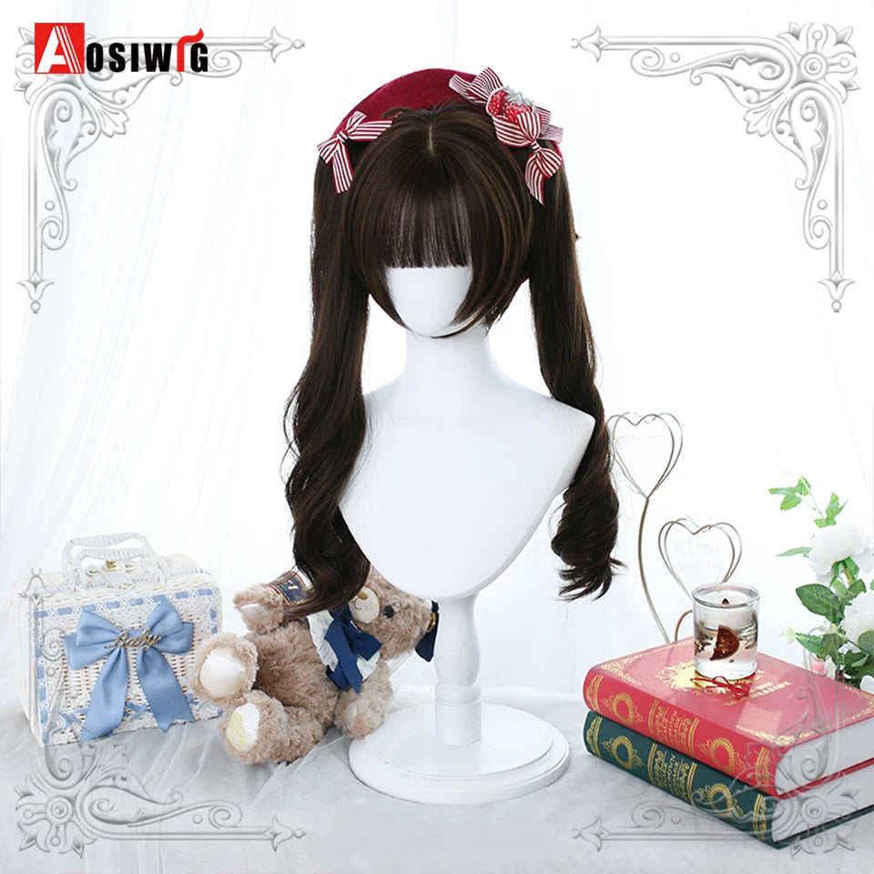 Cute Ombre Blonde & Black Double Ponytail Lolita Wig 🎀✨ - Kawaii Cosplay Hair with Bangs for Harajuku Style! 💖👸