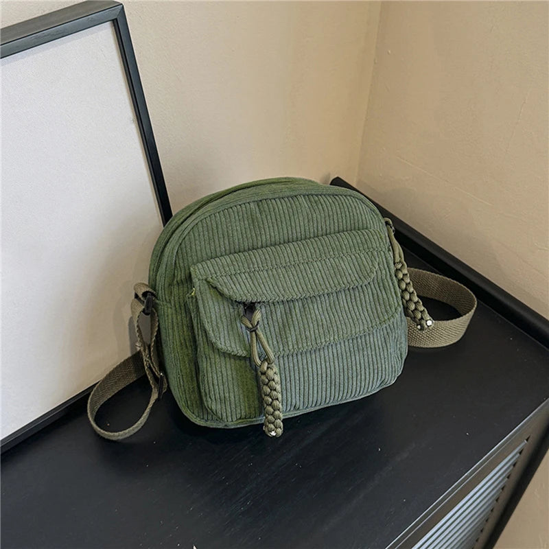 🎀 Adorable Corduroy Crossbody Cutie 👜✨ Small Square Shoulder Bag for Trendy Adventures 🎉 - Pixie Quill