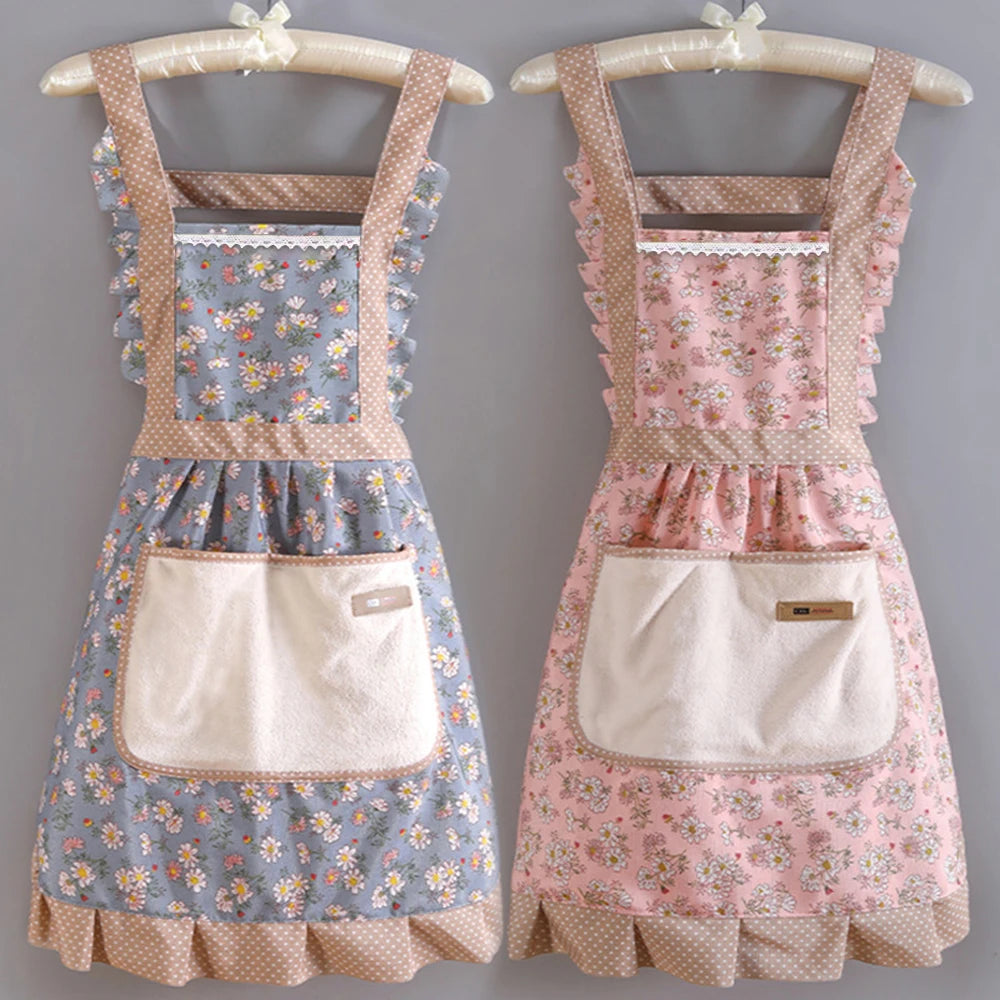 🌸 Kawaii Floral Canvas Apron 🌼 Cute & Breathable for Cooking Fun! 🍳✨