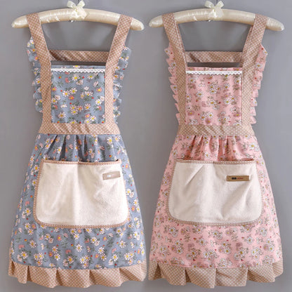 🌸 Kawaii Floral Canvas Apron 🌼 Cute & Breathable for Cooking Fun! 🍳✨