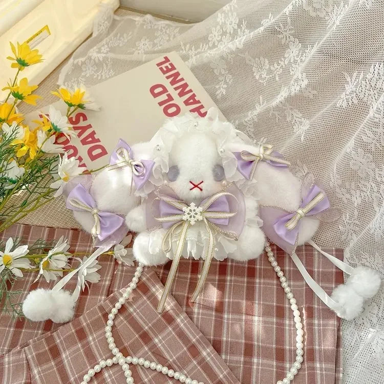 Kawaii Plush Rabbit Shoulder Bag 🐰✨ - Adorable Lace Bow Doll Purse for Fashionable Princesses! 🌸💖