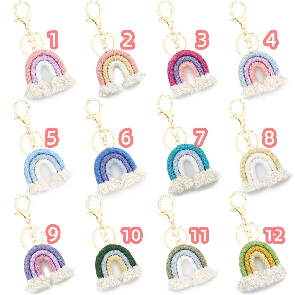 Kawaii 5cm Rainbow Tassel Keychains 🌈✨ | Cute Macrame Car Keyring & Bag Charm for Women 💖💼