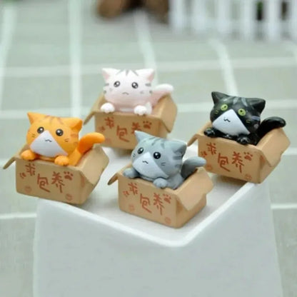 Adorable 4pcs Kawaii Mini Cat Garden Statues 🐾✨ - Cute Resin Figurines for Kids & Home Decor!