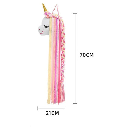 Kawaii Unicorn Hair Clip Organizer 🌈✨ Wall Hanging Storage for Girls' Room Decor 🎀 Bohemian Tassel Art